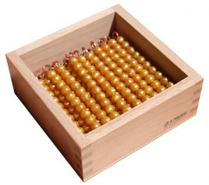4.07.6 45 Golden Bead Bars of 10 in a Wooden Box E & O Montessori Materials