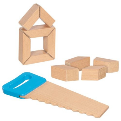 Wooden Building Blocks with Velcro Connectors and Saw 