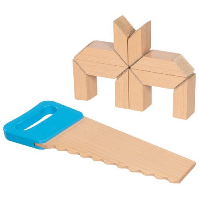 Wooden Building Blocks with Velcro Connectors and Saw 