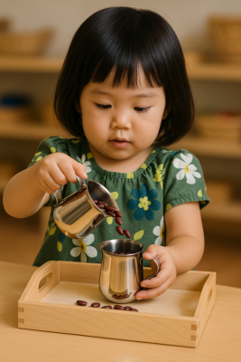 Pouring Set with Two Stainless Steel Creamers and Wooden Tray