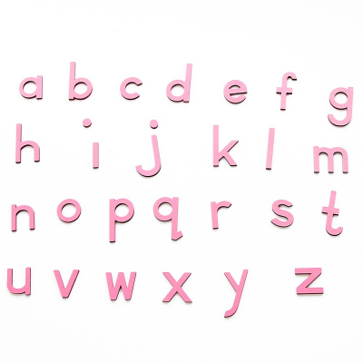 Small Movable Alphabet – Pink Wooden Letters, Lower Case