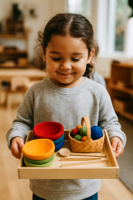 Montessori Color Sorting Game – Wool Felt Bowls