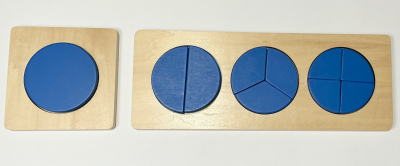 Wooden fraction circle raised puzzle set of 2 with large blue circle insets for toddler