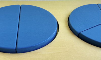 Wooden fraction circle raised puzzle set of 2 with large blue circle insets for toddler