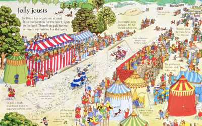 Illustrated page from See Inside Castles explaining the first medieval castles