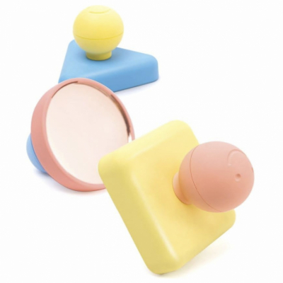 Hape Montessori mirror shape puzzle, wooden base with four geometric shape inserts and child-safe mirrors underneath