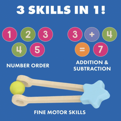 One-to-one counting activity using a wooden counting board and colored spheres