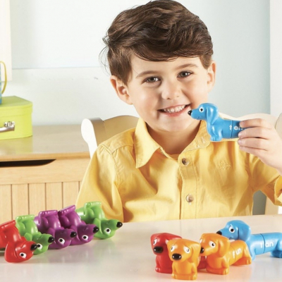 Rhyming word building activity using Snap-N-Learn puppy pieces