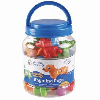 Snap-together puppy pieces with word beginnings and word endings for rhyming activities
