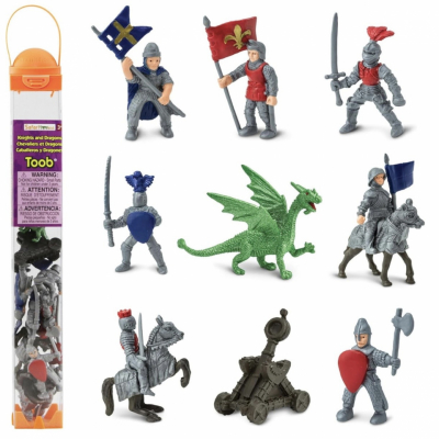 Knights and Dragons tube medieval figurines set with knights dragons and accessories