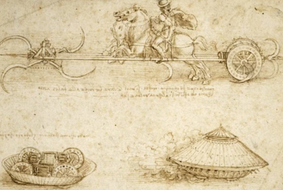 Leonardo da Vinci Wooden Tank Original Drawing - STEM Engineering Model