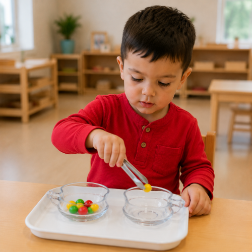 Montessori Apple Transfer Activity with Tongs | E&O Montessori 