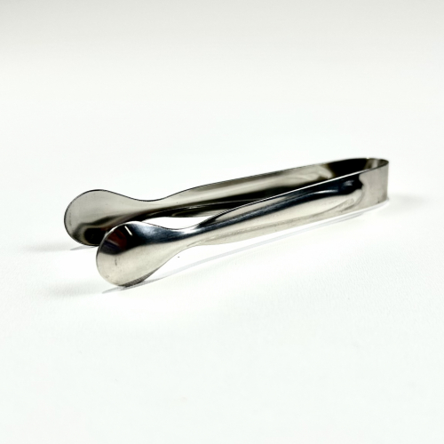 Rounded ends of small stainless steel transfer tongs