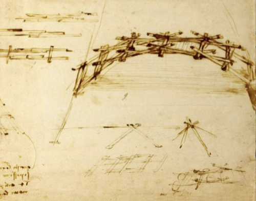 Leonardo da Vinci bridge design sketch from the Codex Atlanticus