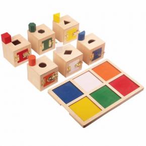 Lock Boxes with Objects and Tray - Set of 6