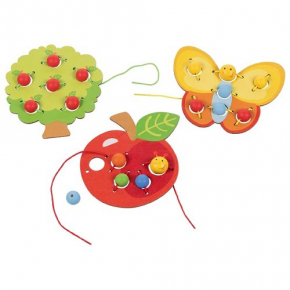 Wooden Orchard Set: Apple, Tree, and Butterfly Threading