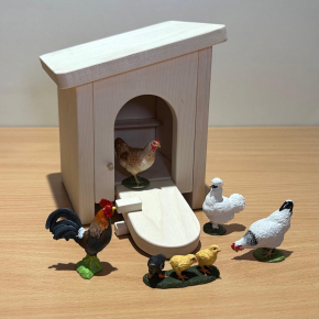 Wooden Chicken Coop with Farm Animals