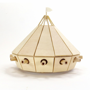 Leonardo da Vinci wooden tank model assembled with natural wood finish