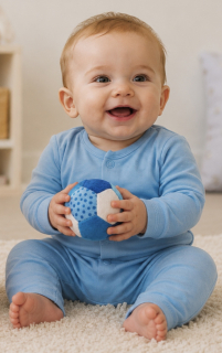 Textured Sensory Fabric Ball with Rattle - Blue