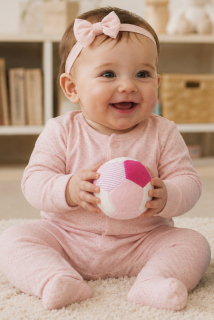 Textured Sensory Fabric Ball with Rattle – Pink